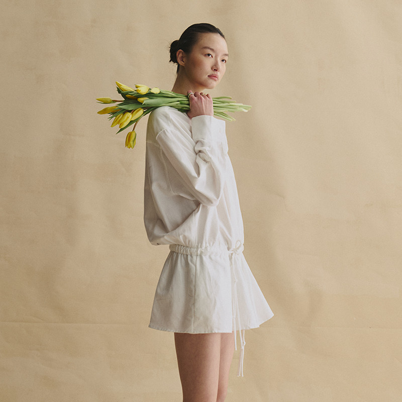 SLO“漫步济州” 假两件连体裙裤棉麻干爽落肩时髦衬衫式连衣裙女