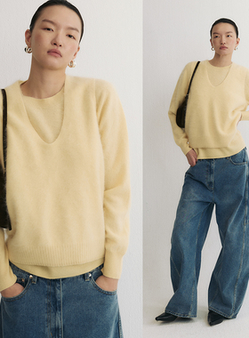 SLO”绒雾羊毛背心“ 深U领羊毛羊绒针织上衣女2025新款叠穿马夹