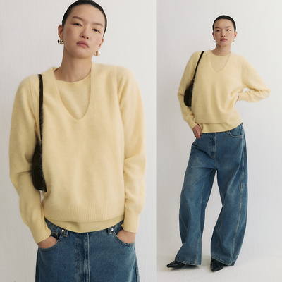 SLO”绒雾羊毛背心“ 深U领羊毛羊绒针织上衣女2025新款叠穿马夹