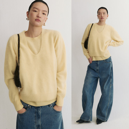 SLO”绒雾羊毛背心“ 深U领羊毛羊绒针织上衣女2025新款叠穿马夹