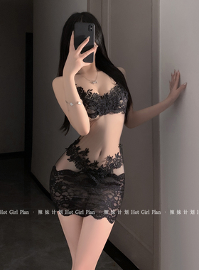 辣妹计划*纯欲网纱蕾丝吊带睡裙2025新款夏性感透视情趣味内衣服