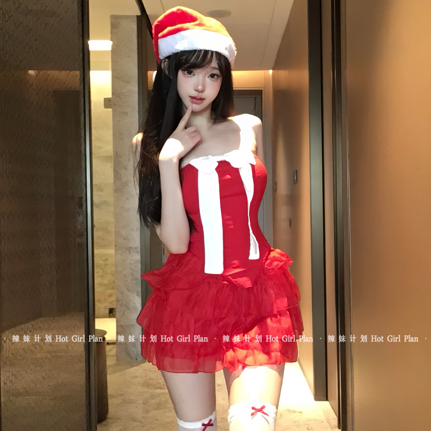 辣妹计划：你脸好红*圣诞节红色连衣裙战袍cos包臀裙qqny内衣套装