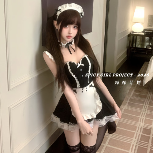 辣妹计划~带胸垫吊带性感蕾丝睡裙女仆cos制服装约会战袍qqny内衣
