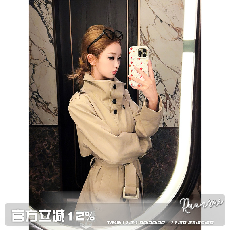 莱赛尔天丝混纺廓形风衣外套