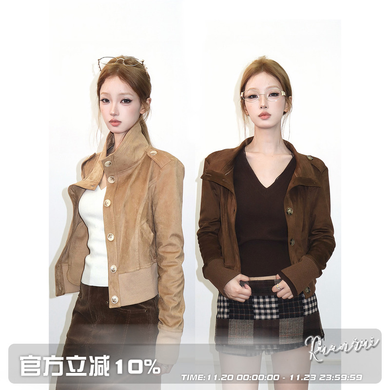 双色意大利麂皮质感外套上衣