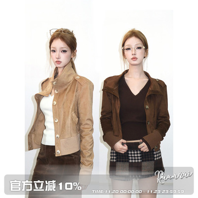 双色意大利麂皮质感外套上衣