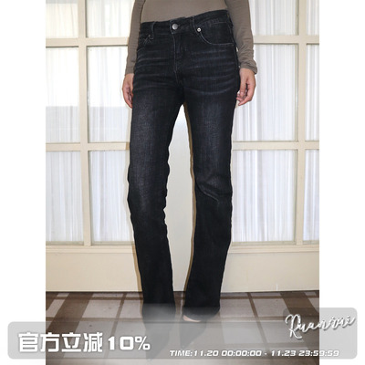 中低腰弹力显瘦黑色牛仔裤