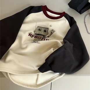 卫衣 男童柔软保暖插肩长袖 2025秋冬新款 儿童加绒卫衣机器人韩版