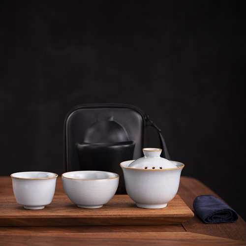 厂家直销陶瓷汝窑开片套装骨瓷功夫茶具茶杯茶壶泡茶家用套装