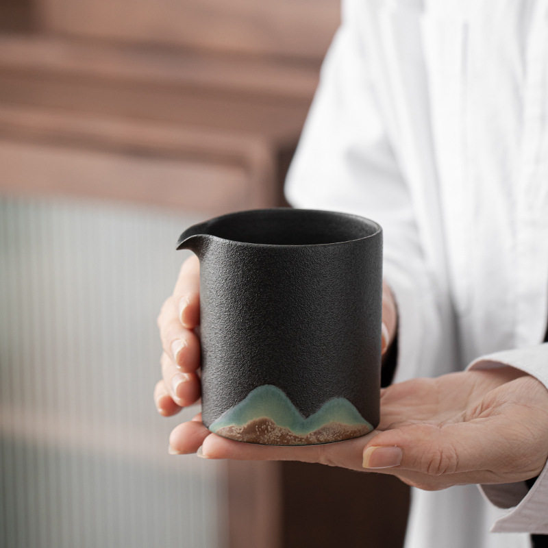 粗陶远山公道杯小号陶瓷公杯匀杯分茶器日式手绘釉画彩功夫茶具
