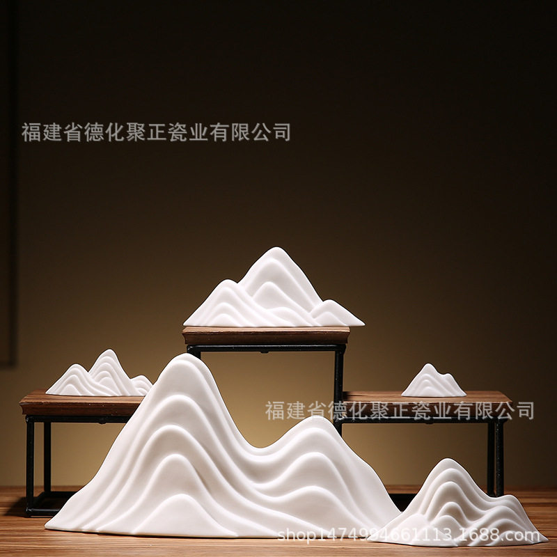 白瓷假山小摆件创意微景观造景陶瓷客厅玄关家居装饰工艺