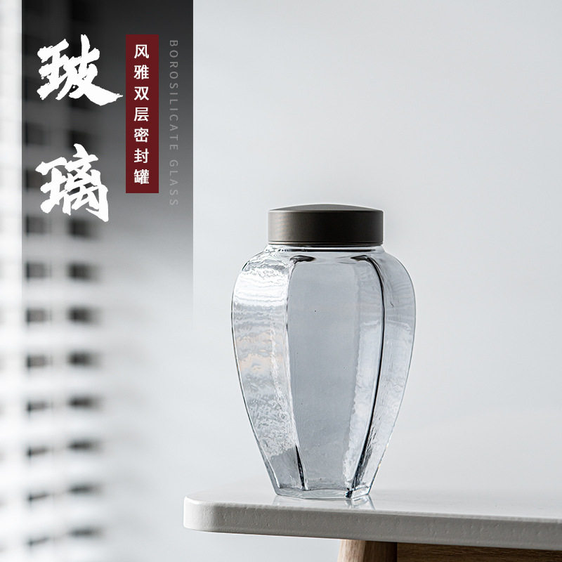 日式锡合金盖双层密封玻璃茶叶罐小号茶仓花茶绿茶存茶罐