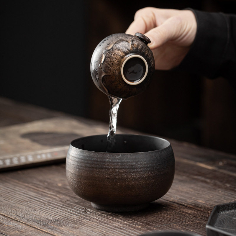 日式鎏金铁釉小钵杯洗复古陶瓷小号茶洗茶渣缸水盂笔洗茶道零配