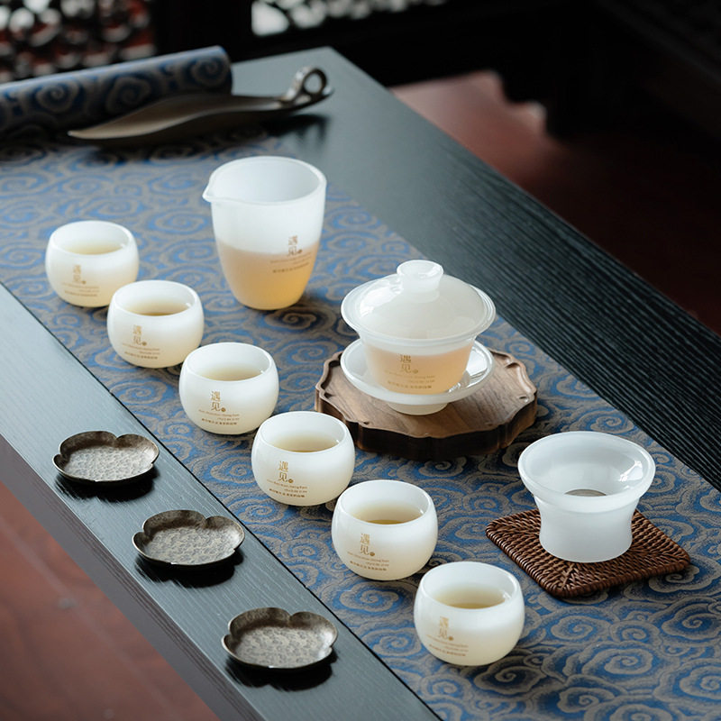 琉璃茶具套装白玉瓷茶杯小茶盏碗家用玻璃主人杯刻字茗杯单杯