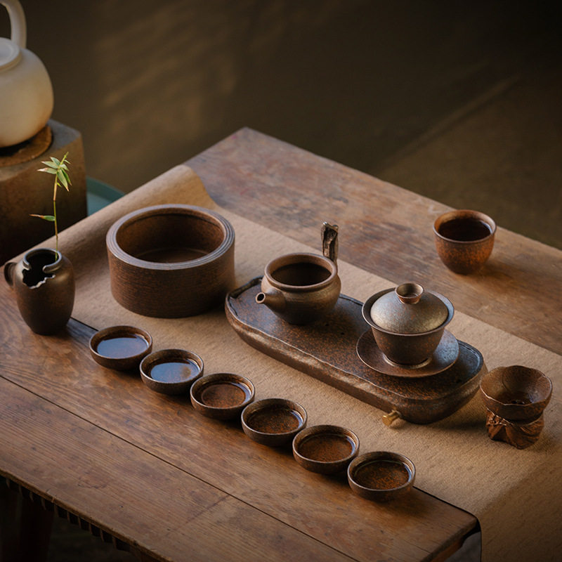 粗陶功夫茶具套装家用小型新款中式复古茶壶盖碗茶杯干泡茶盘