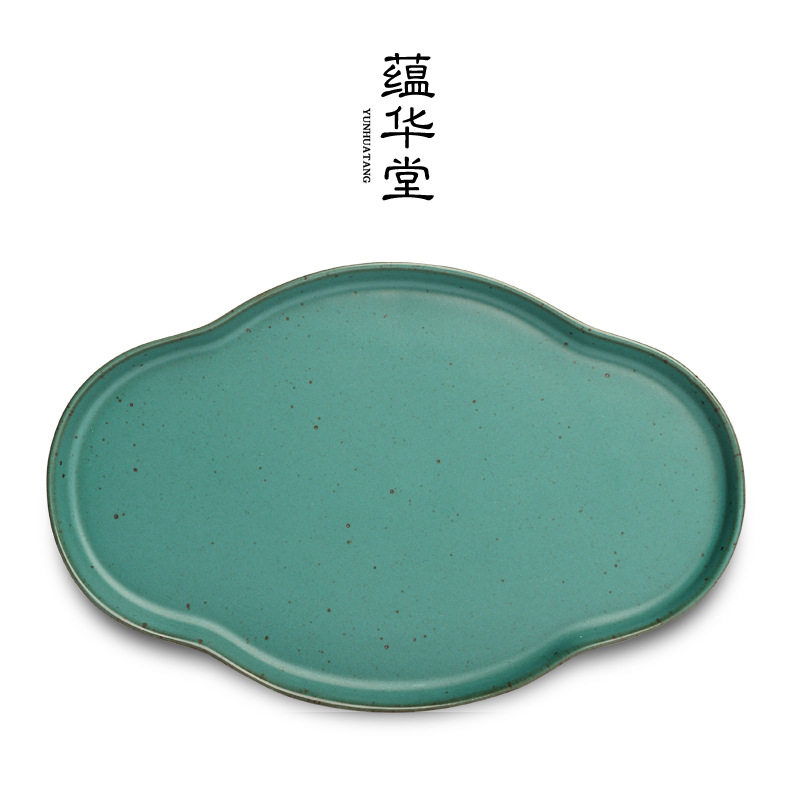海棠壶承中式粗陶干泡盘功夫茶具陶瓷平盘果盘点心盘托盘