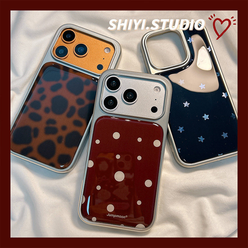 高级银边复古豹纹波点星星适用苹果17promax手机壳16pro新款iphon17小众ins15pro女款15硅胶14防摔13简约硬壳