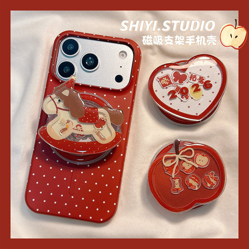 红底波点2026小马苹果磁吸支架适用苹果17promax手机壳16pro新款iphon17小众ins15pro女款15菲林14防摔13硬壳