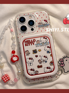 日系波点kitty梳子补妆镜适用苹果17promax手机壳17pro新款iphon16可爱15pro少女15pm硅胶14pm防摔13双层硬壳