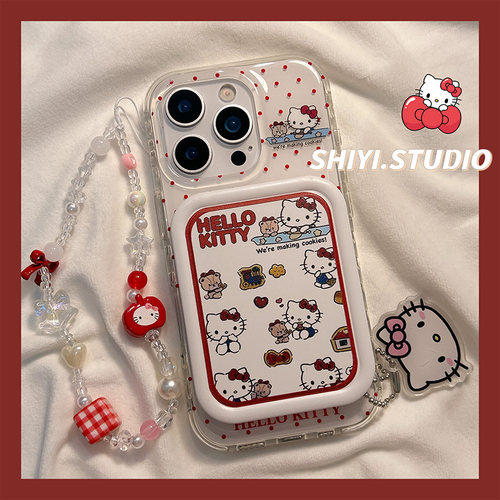 日系波点kitty梳子补妆镜适用苹果17promax手机壳17pro新款iphon16可爱15pro少女15pm硅胶14pm防摔13双层硬壳