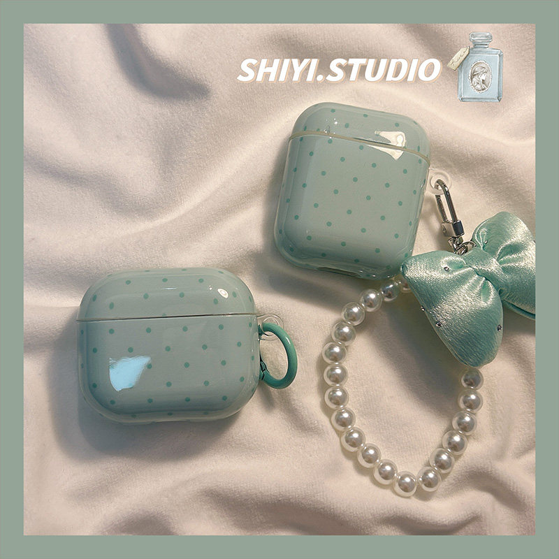 小香风薄荷波点链条挂饰适用AirPods4保护套新款iPod苹果