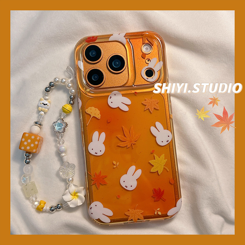 半透晕染枫叶可爱米菲兔适用苹果17promax手机壳16pro新款iphon17链条15pro女款15硅胶14防摔13小众双层硬壳