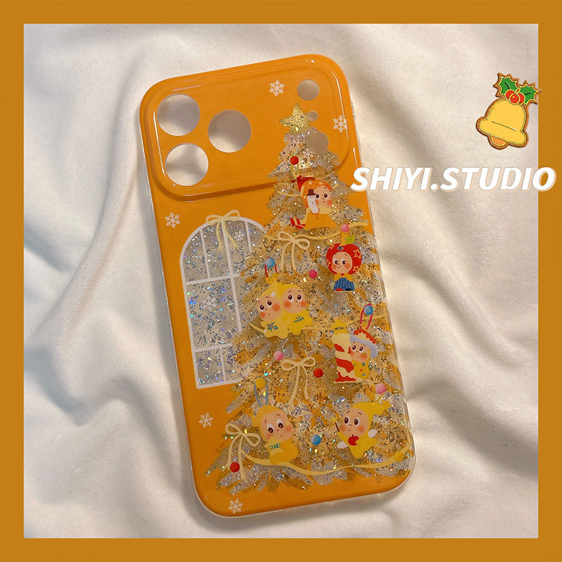 金闪闪圣诞树星星小人适用苹果17promax手机壳16pro新款iphon17可爱15pro少女心15硅胶14防摔13日韩双层硬壳