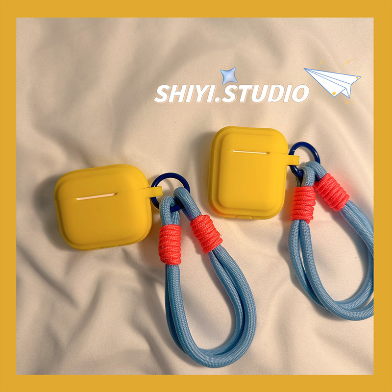 ins夏日清新黄纯色适用AirPods保护套iPod苹果耳机套带