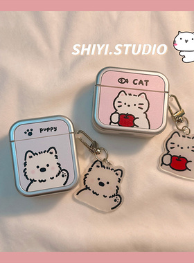 可爱苹果猫咪小狗情侣适用AirPods4保护套新款iPod苹果耳机壳1/2代无线蓝牙新3代airpodspro2代软防摔保护壳