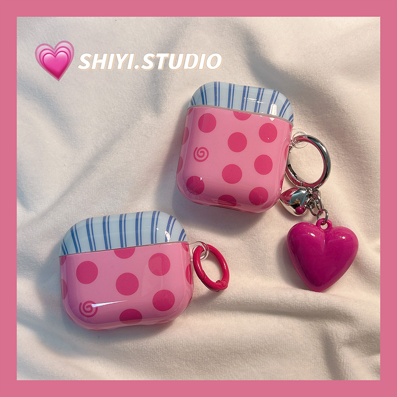 ins风玫粉波点条纹盖挂饰适用AirPods4保护套新款Pro2苹果耳机壳1/2代蓝牙盒3代airpodspro三代软防摔保护壳