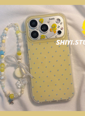黄蓝波点可爱崔弟小鸟适用苹果17promax手机壳16pro新款iphon17日韩15pro女款15硅胶17Pro防摔17卡通双层硬壳