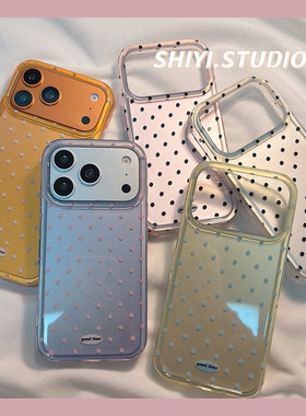 韩系简约ins撞色小波点适用苹果17promax手机壳16pro新款iphon17小众15pro少女心15硅胶14Pro防摔14双层硬壳