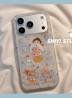 可爱冬日闪粉雪人星星小人适用苹果17promax手机壳16pro新款iphon17卡通15pro少女心15硅胶14防摔13双层硬壳