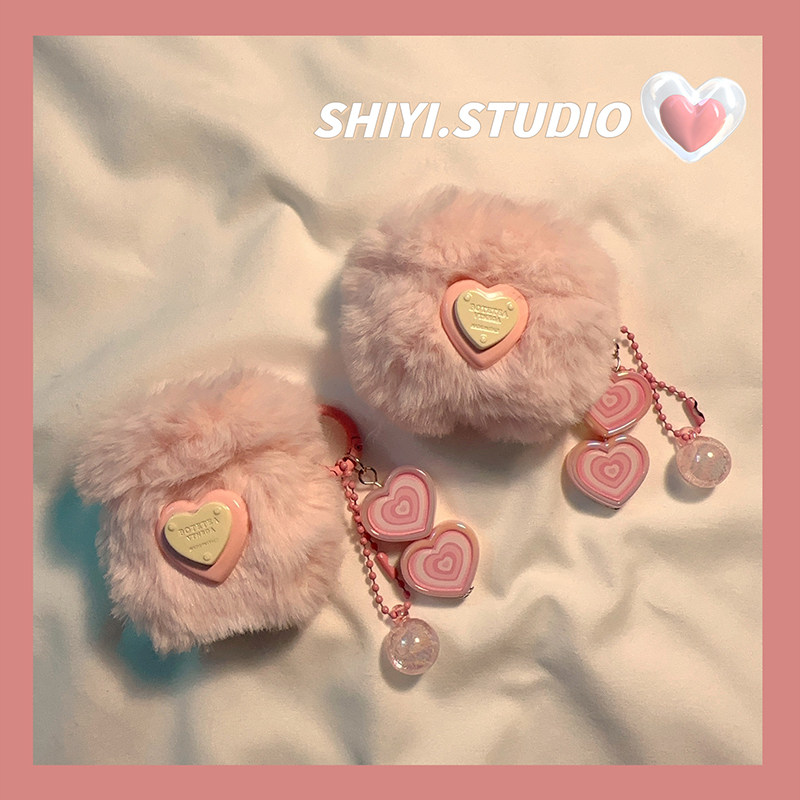 ins少女粉毛绒立体爱心适用AirPods4保护套新款iPod苹