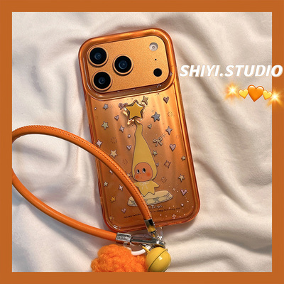 橙色长帽旋转星星小人适用苹果17promax手机壳16pro新款iphon17卡通15pro少女心15硅胶14防摔13可爱双层硬壳