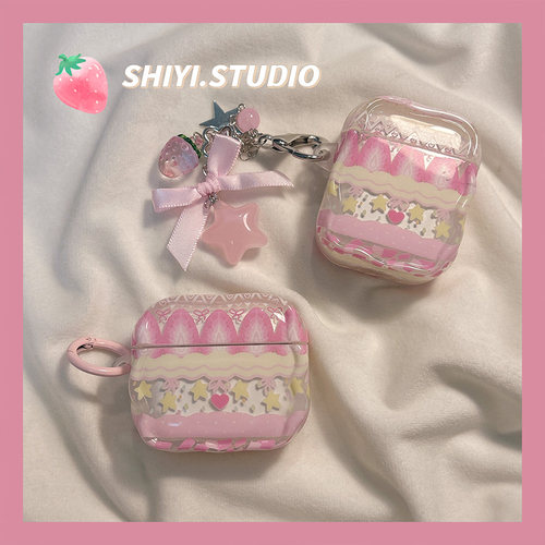 少女粉奶油草莓蛋糕适用AirPods5保护套新款Pro2苹果耳机壳带挂饰1/2代蓝牙盒4代airpodspro三代软防摔保护壳