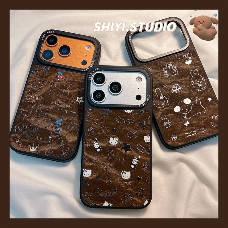 秋冬棕色绒布印花米菲kitty适用苹果17promax手机壳16pro新款iphon17可爱15pro少女心15硅胶14防摔13全包软壳