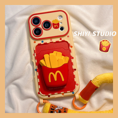 麦当当立体薯条卡包手绳适用苹果17promax手机壳16pro新款iphon17可插卡15pro女款15硅胶14防摔13可爱全包软