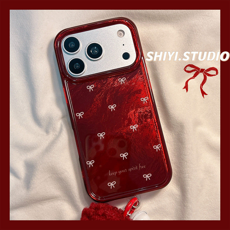 渐变锡纸纹复古红底蝴蝶结适用苹果17promax手机壳16pro新款iphon17小众ins15pro女款15硅胶14防摔13双层硬壳
