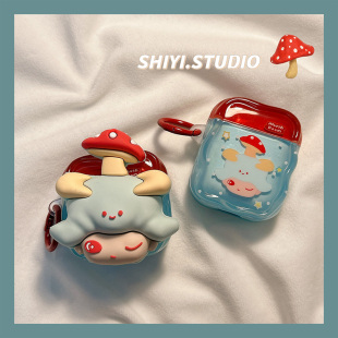 可爱红蓝蘑菇dimoo适用AirPods4保护套新款 2代无线蓝牙盒3代airpodspro第三代软防摔耳机套 Pro2苹果耳机壳1