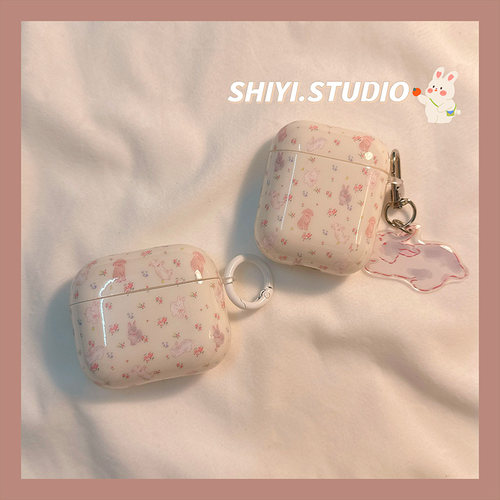 韩风复古花朵兔子适用AirPods4保护套新款iPod苹果耳机壳小众1/2代无线蓝牙新3代airpodspro2代软防摔保护壳