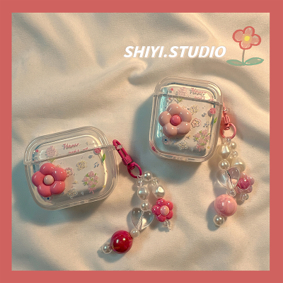 小清新立体粉色花朵透明耳机壳