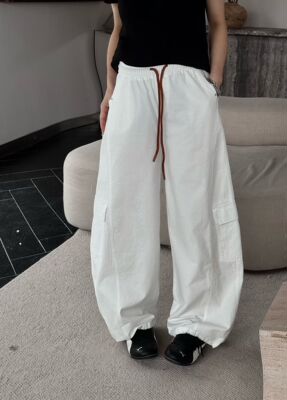 2026夏季新款时尚百搭松紧腰抽绳束脚休闲工装裤女简约显瘦