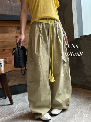 欧货2026春季新款时尚松紧抽绳工装休闲裤女高腰直筒阔腿裤伞裤潮