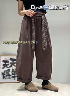 蒂娜25秋新款时尚加绒百搭松紧腰抽绳工装女洋气减龄休闲裤气球裤