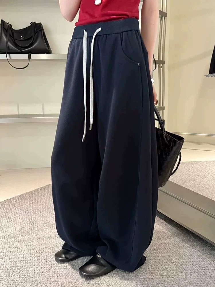 320加绒抽绳松紧弯刀阔腿裤女欧洲站25秋韩版宽松显瘦休闲运动裤