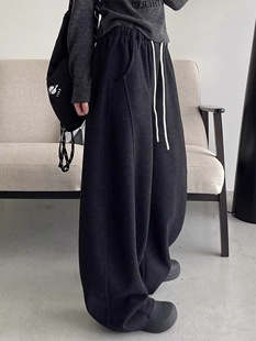 78369蒂娜2025冬新款拖地阔腿裤子通勤加绒新款百搭显瘦休闲卫裤