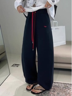 蒂娜2025秋新款时尚百搭松紧腰抽绳休闲裤女洋气减龄弯刀裤气球裤