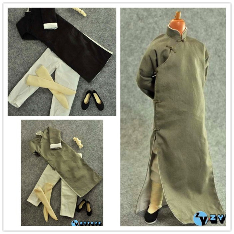 1/6兵人服饰 李小龙石坚 灰色长袍 黑色长袍功夫套装模型 现货