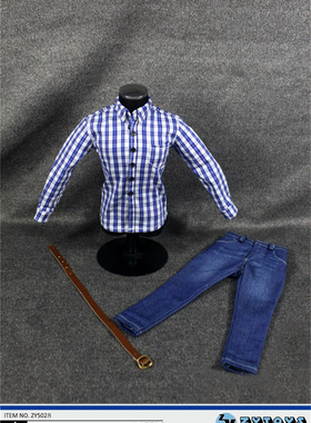 ZYTOYS ZY5028 1/6男兵人新款 兰白色格仔+牛仔裤 人偶套装 现货